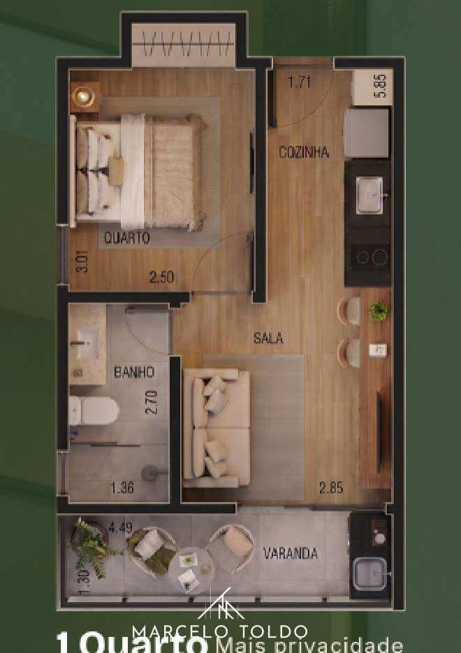 - Apartamento à venda, no Don Leon - Wellness by Velar em Juiz de Fora, Morro da Glória, com 1 quarto, 35,60m²