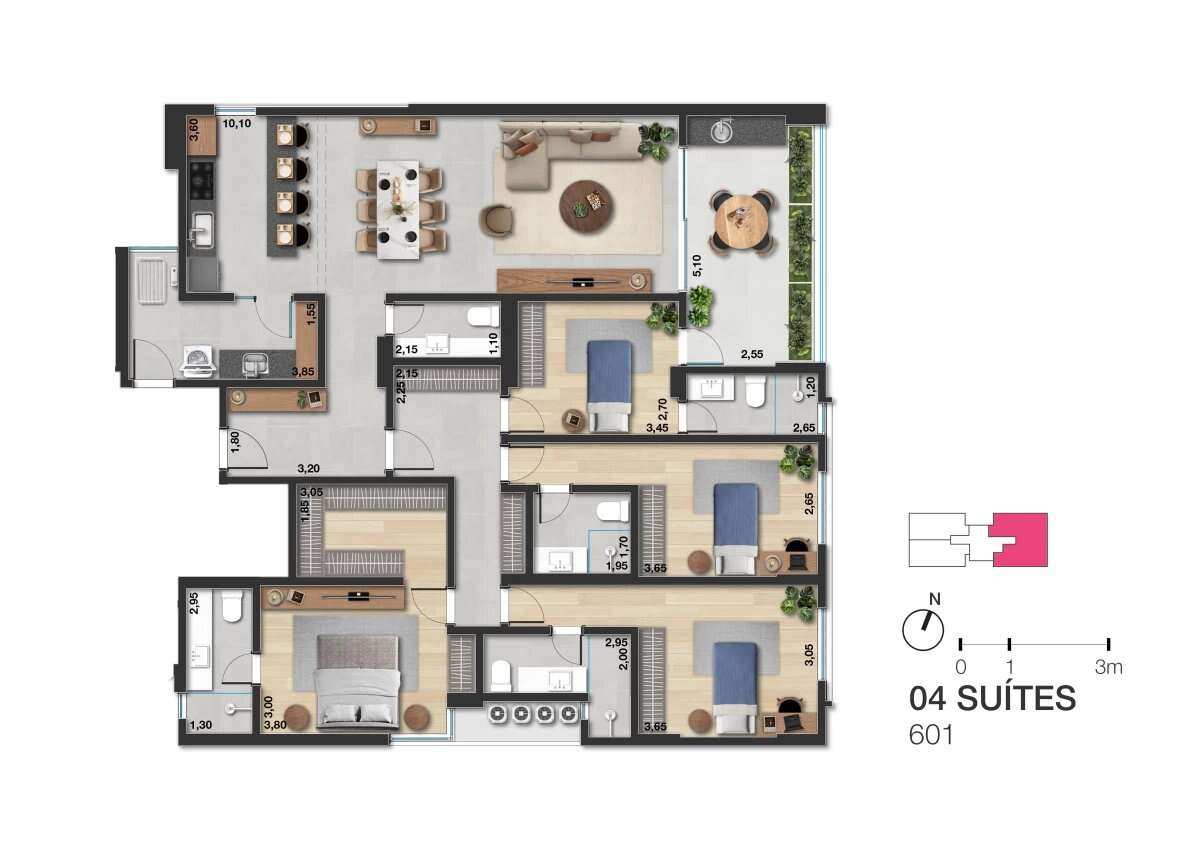  - Apartamento à venda, no PULSE Santo Antônio em Juiz de Fora, Centro, com 4 quartos, 156m²